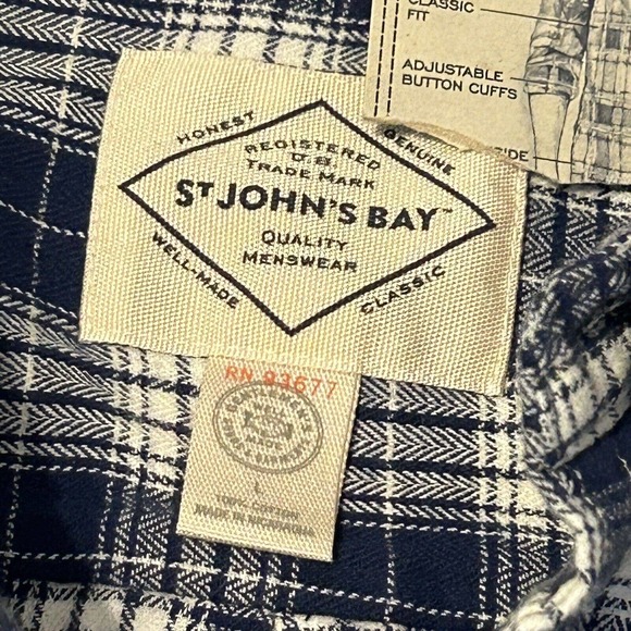 St Johns Bay Shirt Mens Size Large Long Sleeve Black Plaid Button Down - Picture 2 of 16